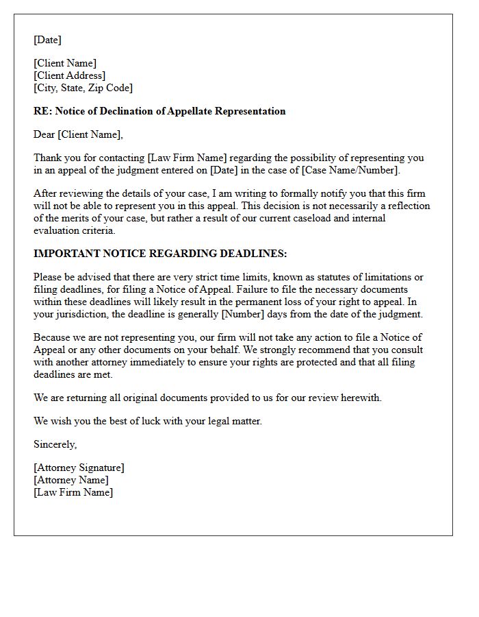 Declination of Appellate Representation Letter