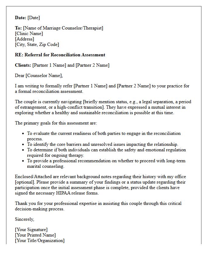Reconciliation Assessment Referral Letter to Marriage Counselor