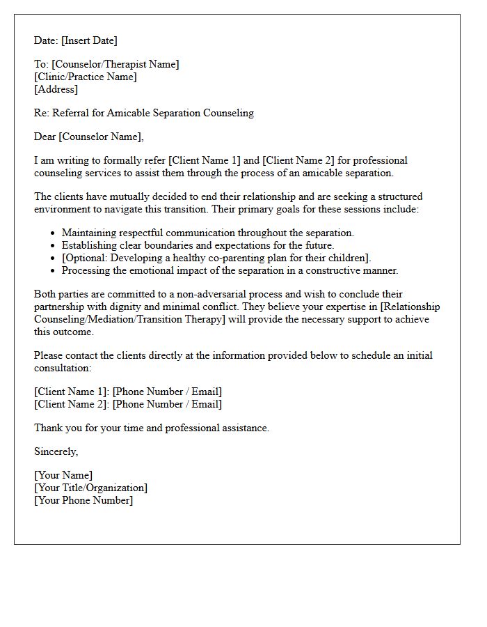 Amicable Separation Counseling Referral Letter