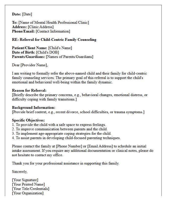 Child-Centric Family Counseling Referral Letter