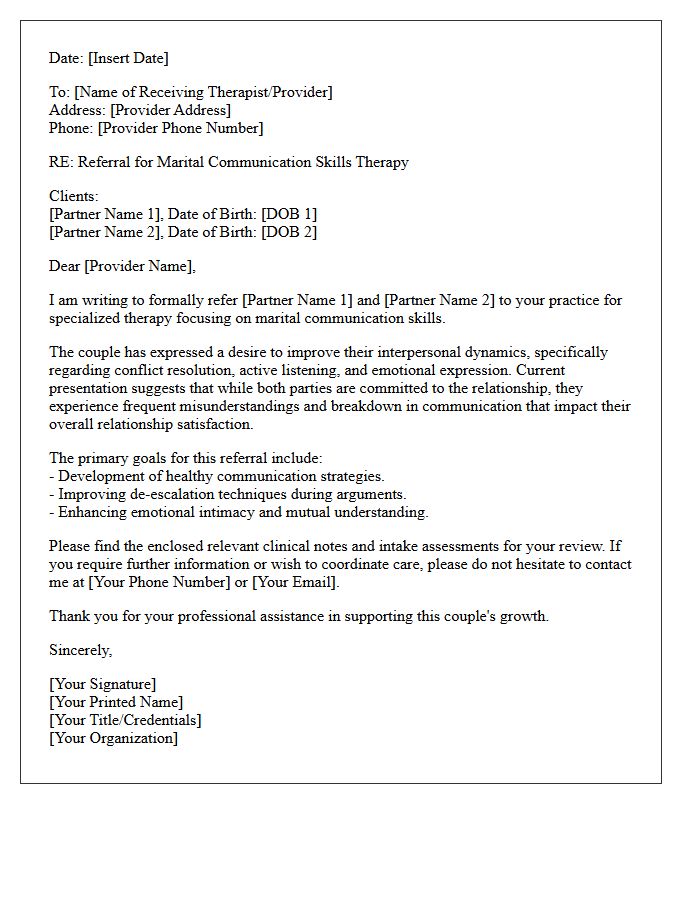 Marital Communication Skills Therapy Referral Letter