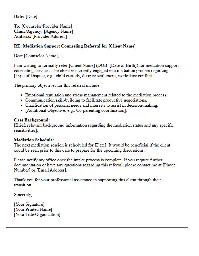 Mediation Support Counseling Referral Letter