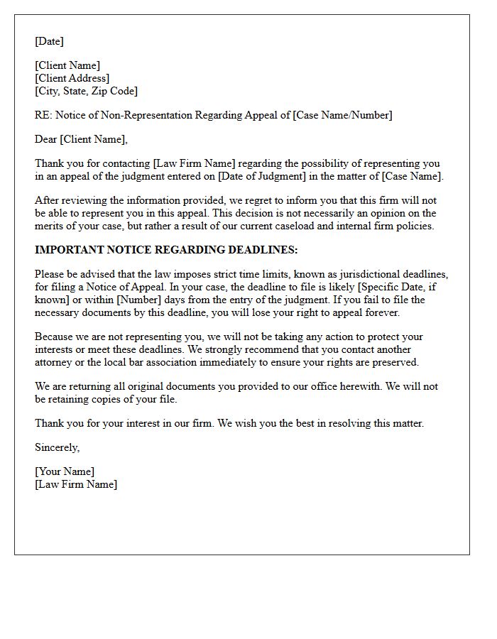 Non-Engagement Letter for Appellate Representation