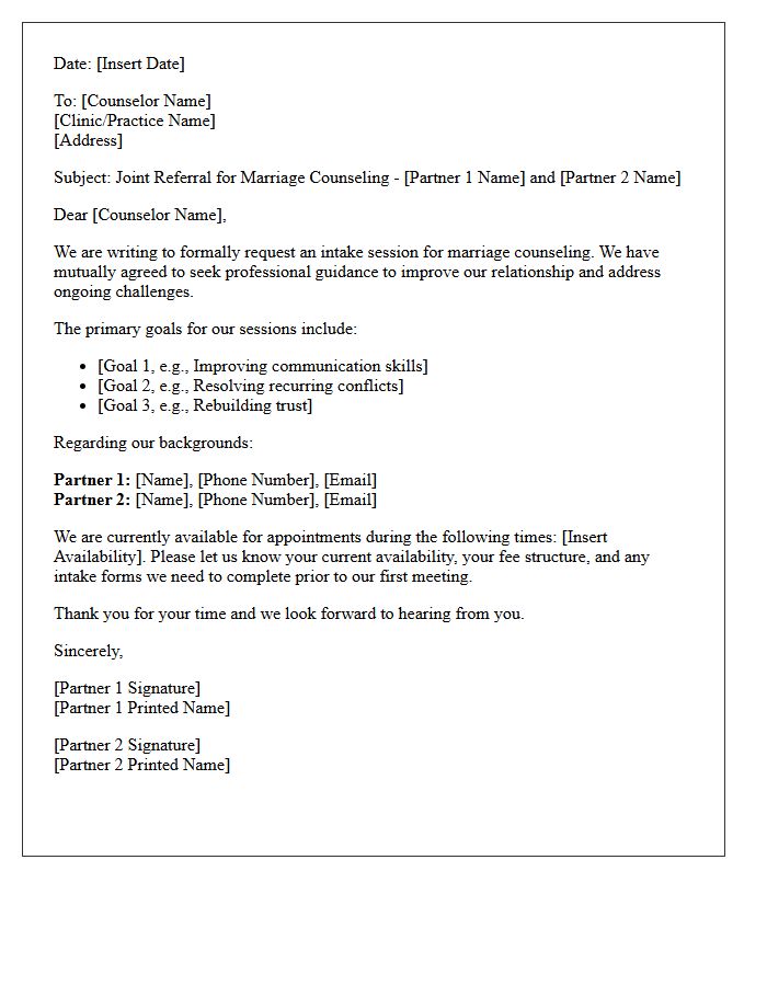 Joint Client Referral Letter to Marriage Counselor
