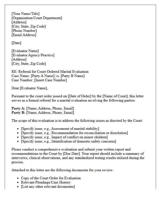 Court-Ordered Marital Evaluation Referral Letter