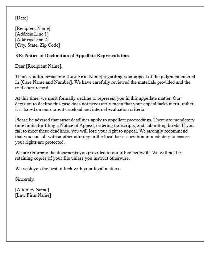 Appellate Case Declination Letter