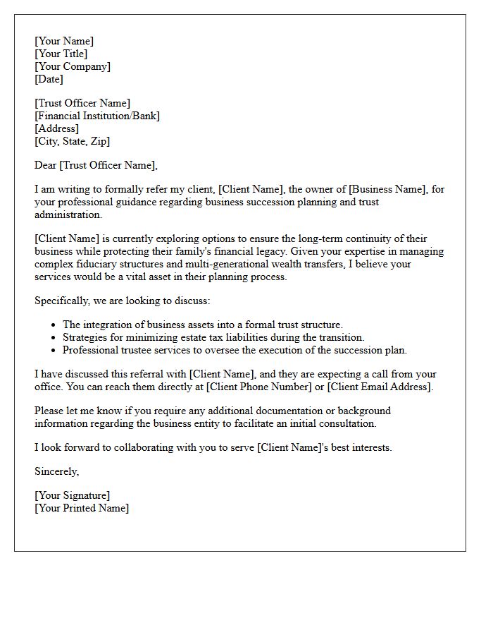 Business Succession Planning Trust Officer Referral Letter