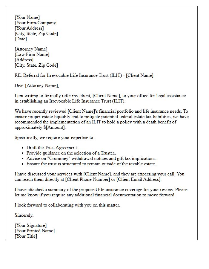 Irrevocable Life Insurance Trust Referral Letter