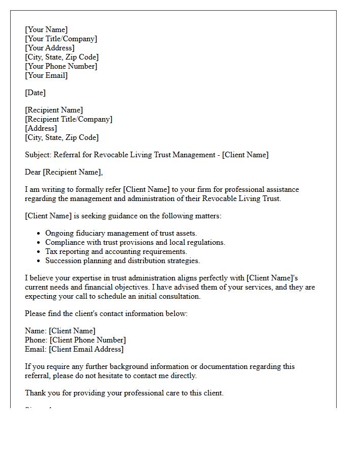 Revocable Living Trust Management Referral Letter
