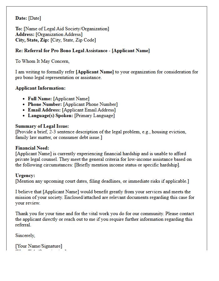 General Pro Bono Legal Aid Society Referral Letter