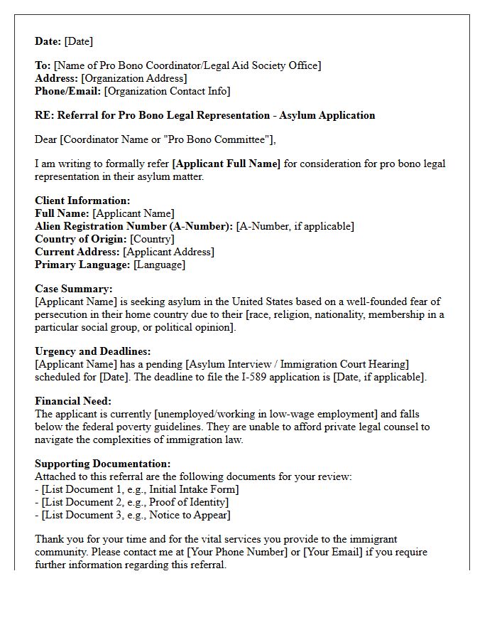 Immigration Asylum Pro Bono Legal Aid Society Referral Letter