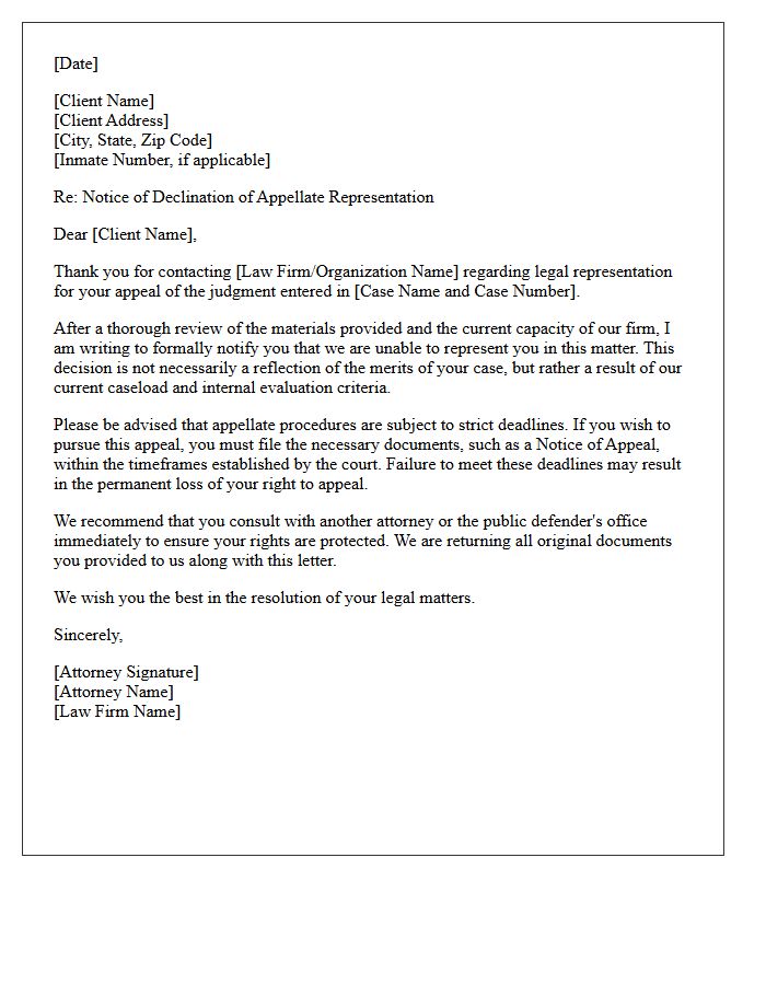 Letter of Declination for Appellate Services