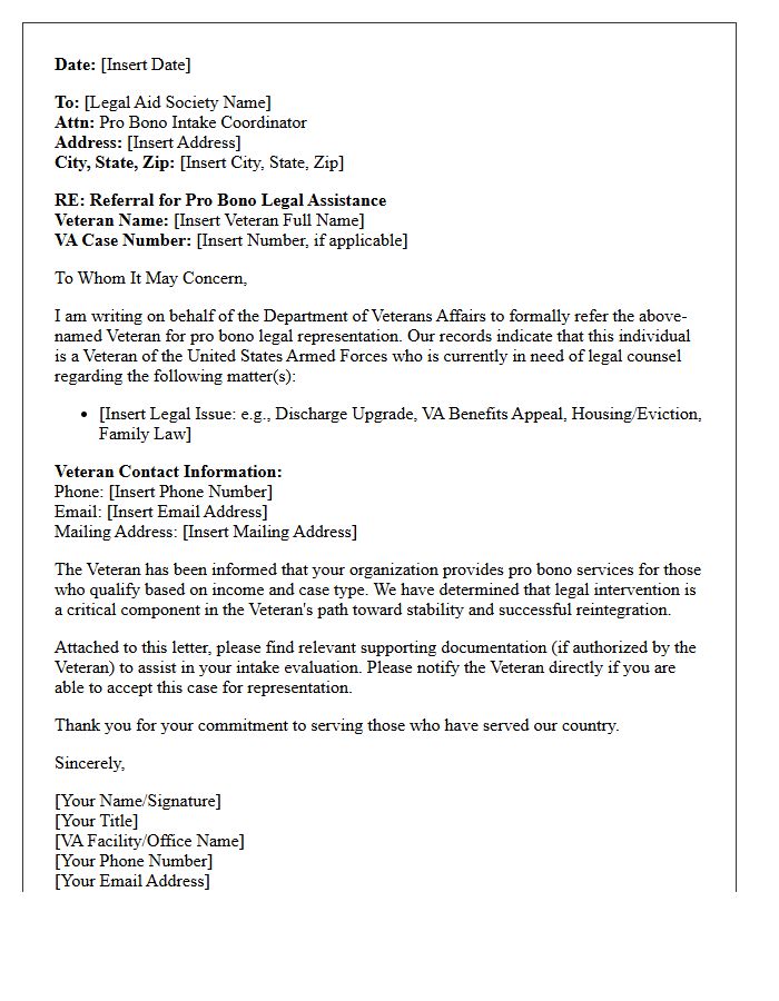 Veterans Affairs Pro Bono Legal Aid Society Referral Letter