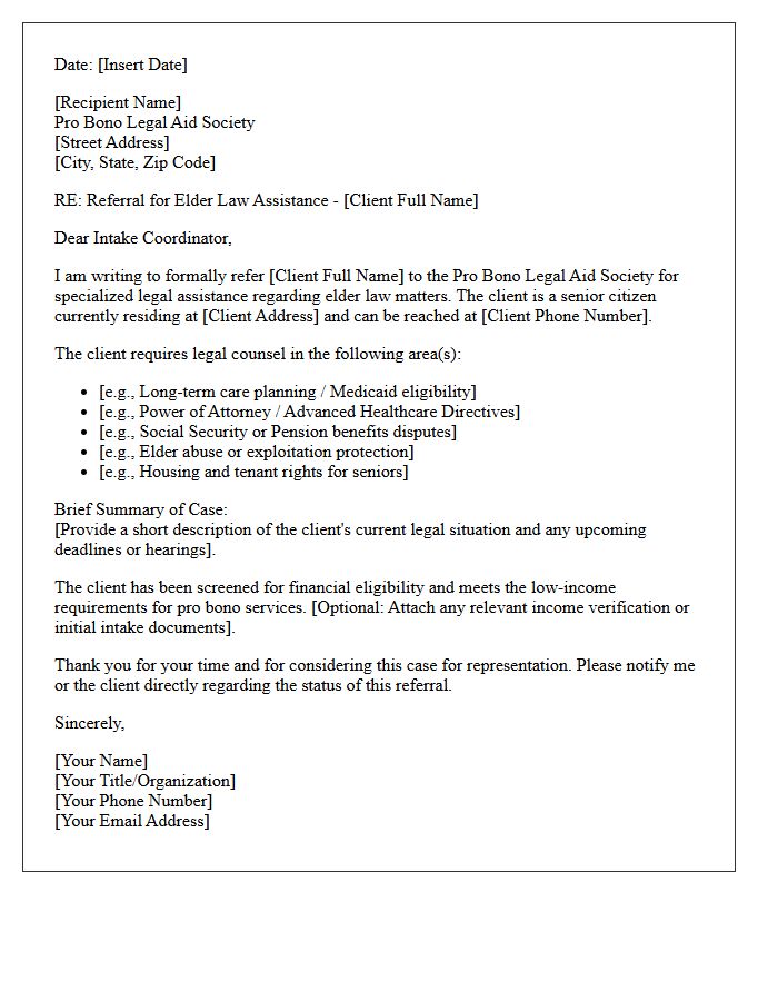 Elder Law Assistance Pro Bono Legal Aid Society Referral Letter