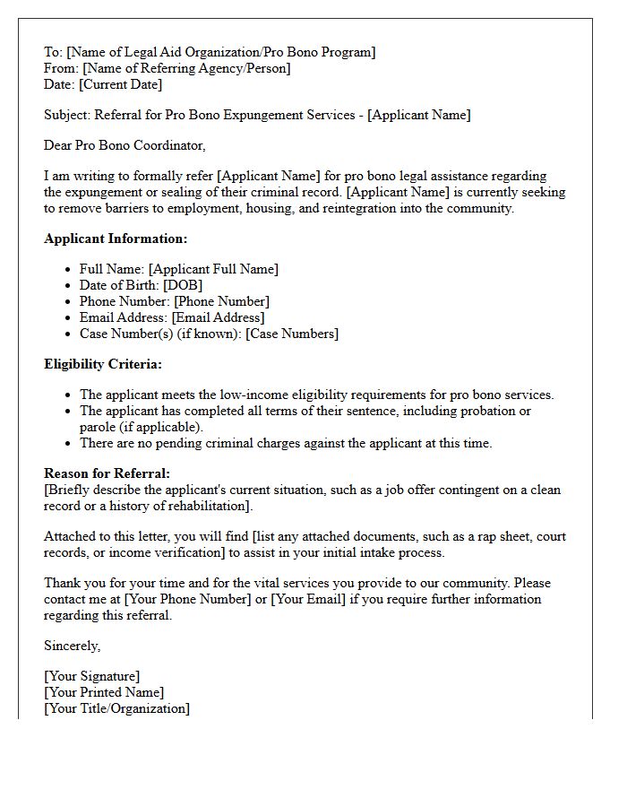 Criminal Record Expungement Pro Bono Legal Aid Referral Letter