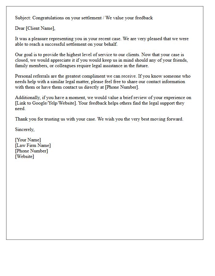 Post-Settlement Satisfied Client Referral Request Letter
