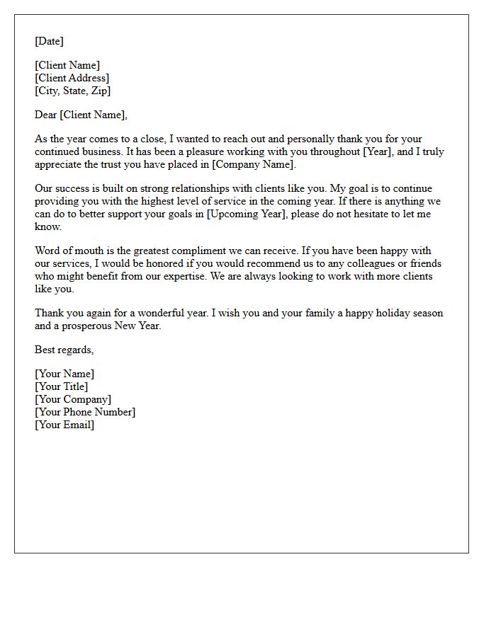 Year-End Client Appreciation And Referral Request Letter