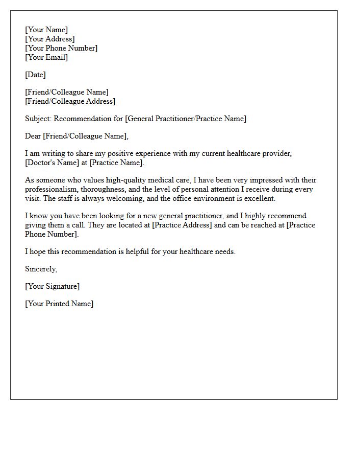 General Practice Satisfied Client Referral Letter