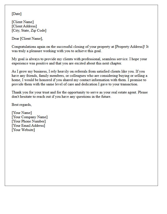 Real Estate Closing Successful Transaction Referral Letter