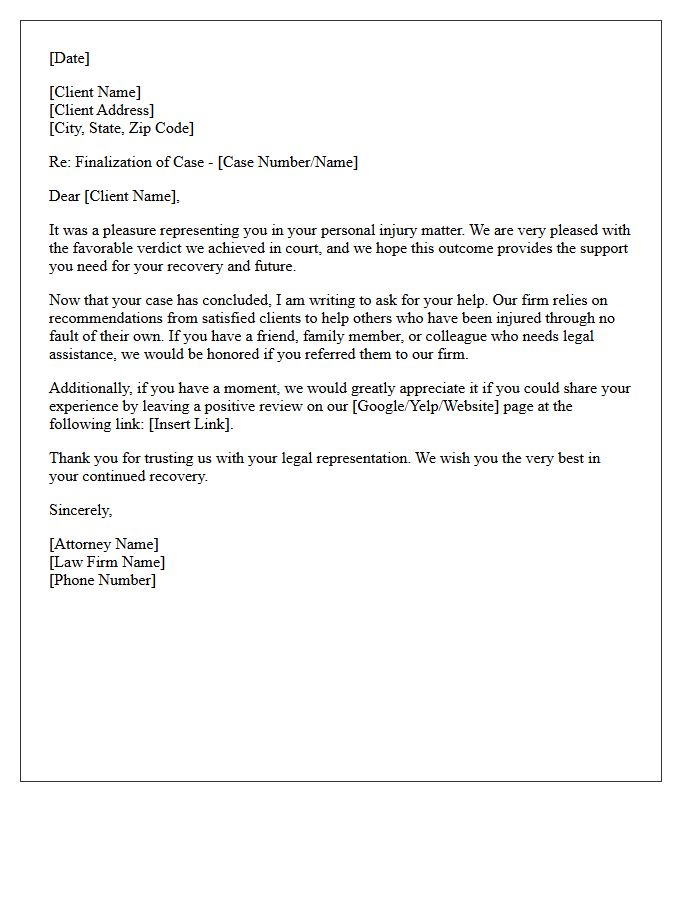 Personal Injury Favorable Verdict Referral Request Letter