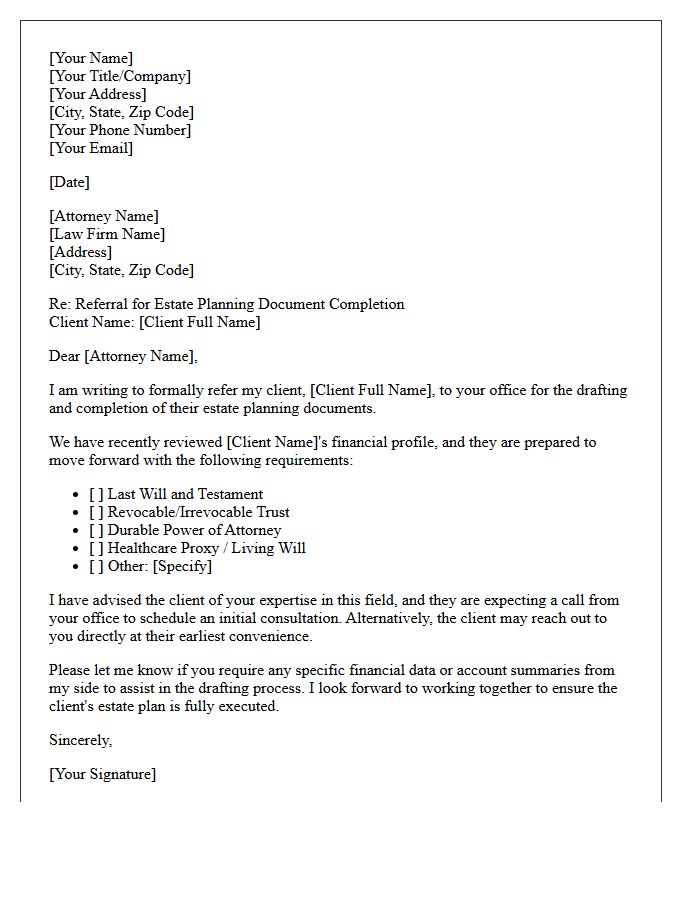 Estate Planning Document Completion Referral Letter