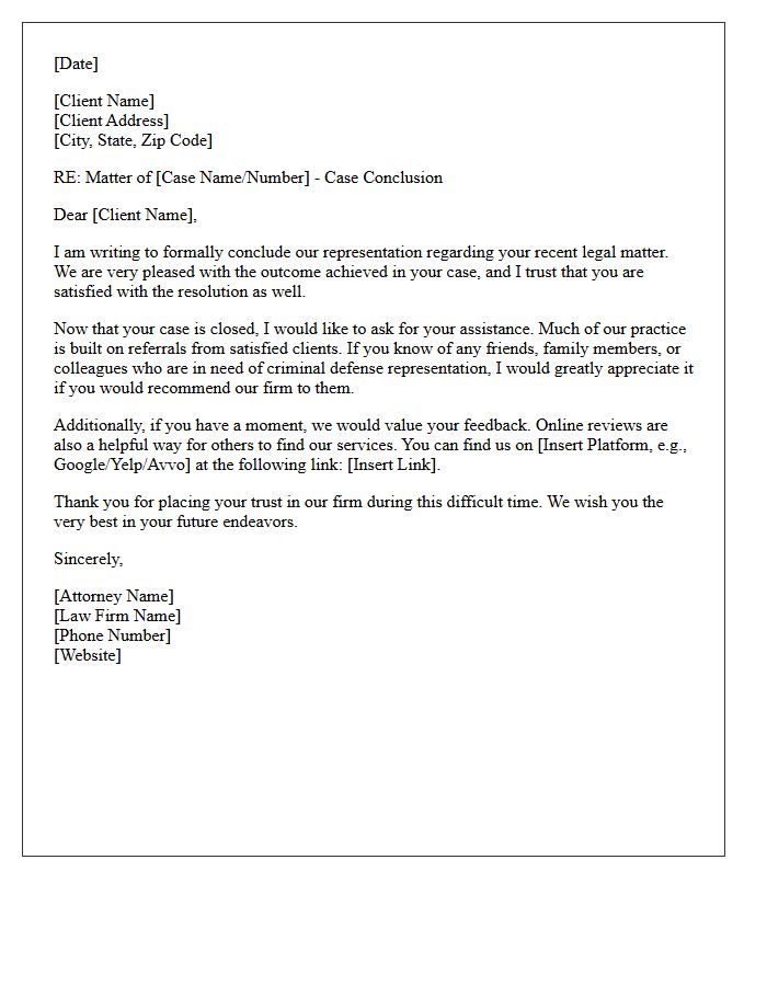 Criminal Defense Favorable Outcome Referral Request Letter