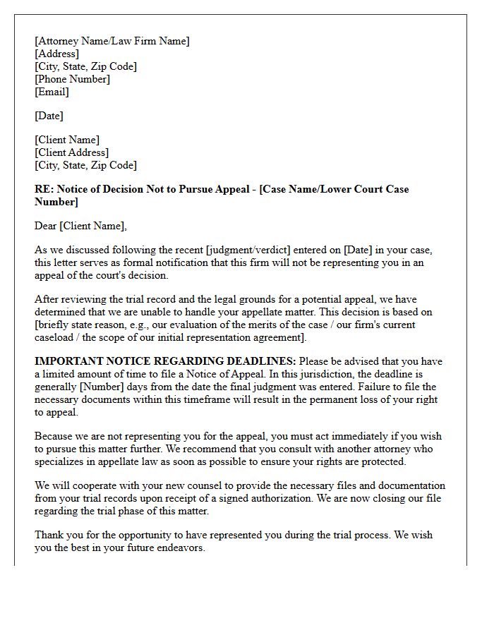 Post-Trial Appellate Declination Letter