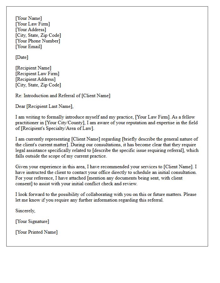 General Practice Peer Attorney Introduction and Referral Letter