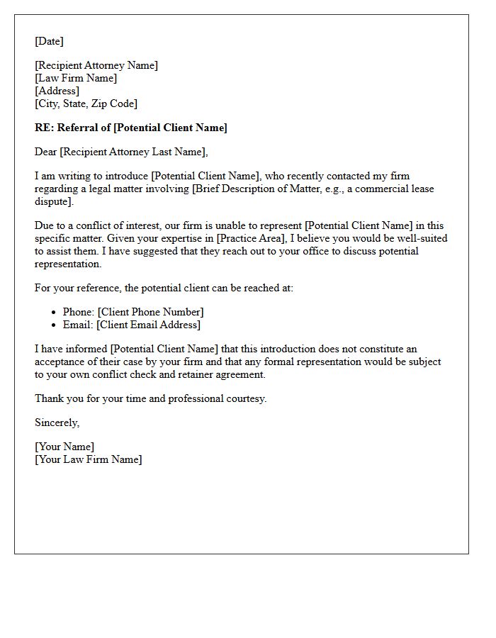 Conflict of Interest Peer Attorney Introduction and Referral Letter