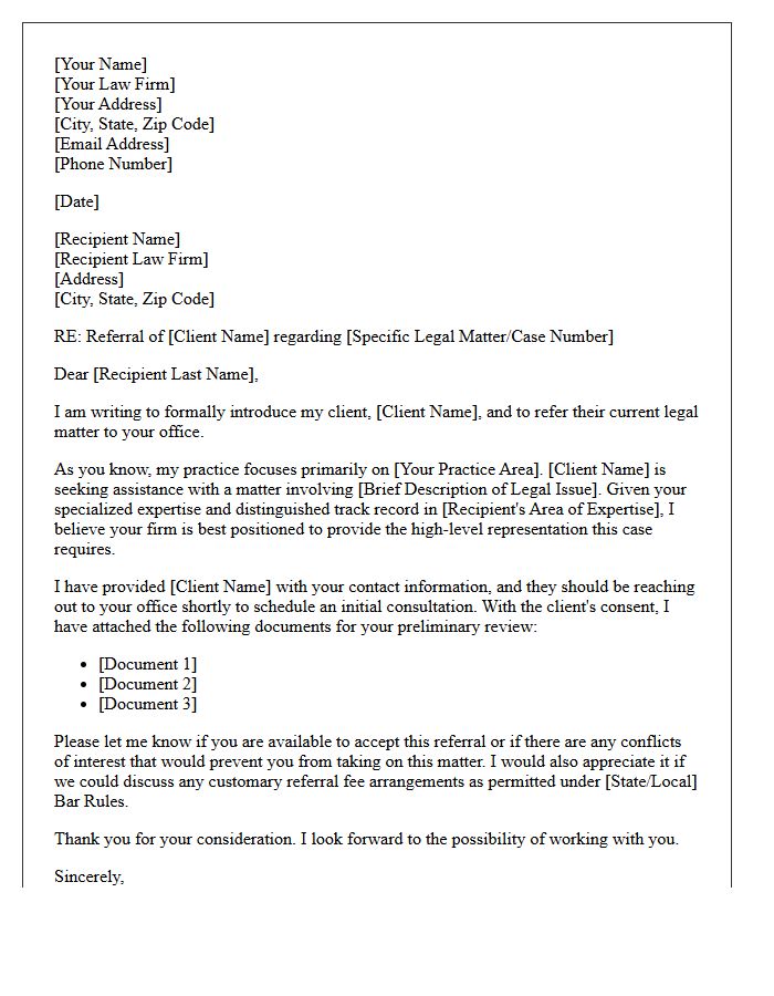 Specialized Expertise Peer Attorney Introduction and Referral Letter