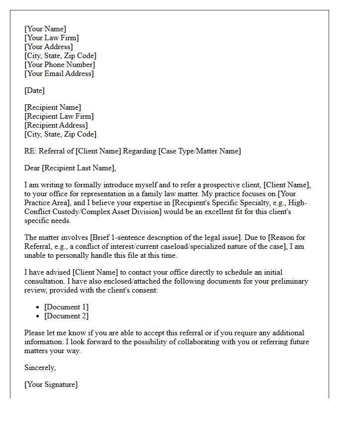Family Law Practice Peer Attorney Introduction and Referral Letter