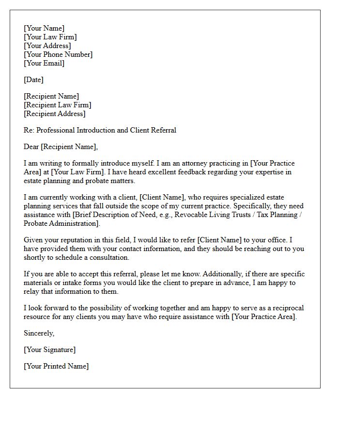 Estate Planning Peer Attorney Introduction and Referral Letter