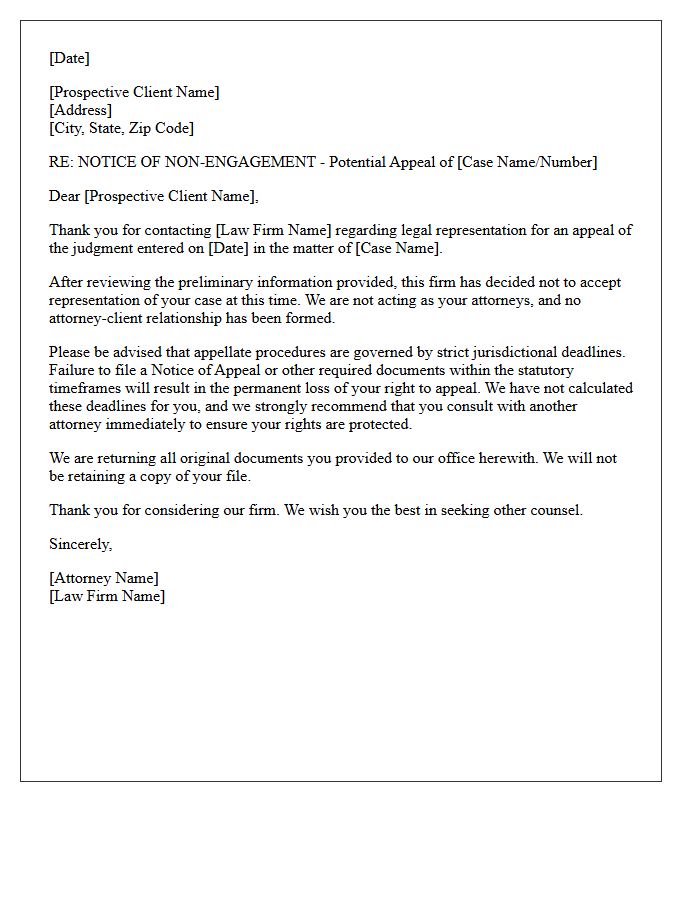 Letter of Non-Engagement for Appellate Counsel