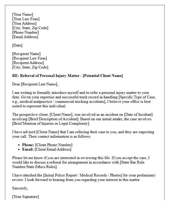 Personal Injury Peer Attorney Introduction and Referral Letter