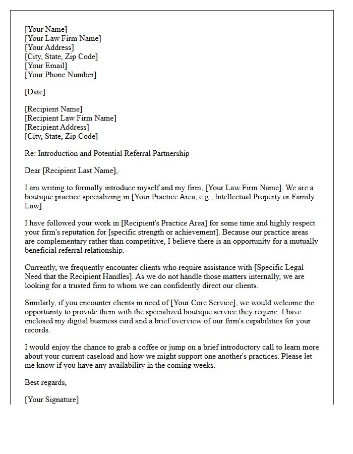Boutique Law Firm Peer Attorney Introduction and Referral Letter
