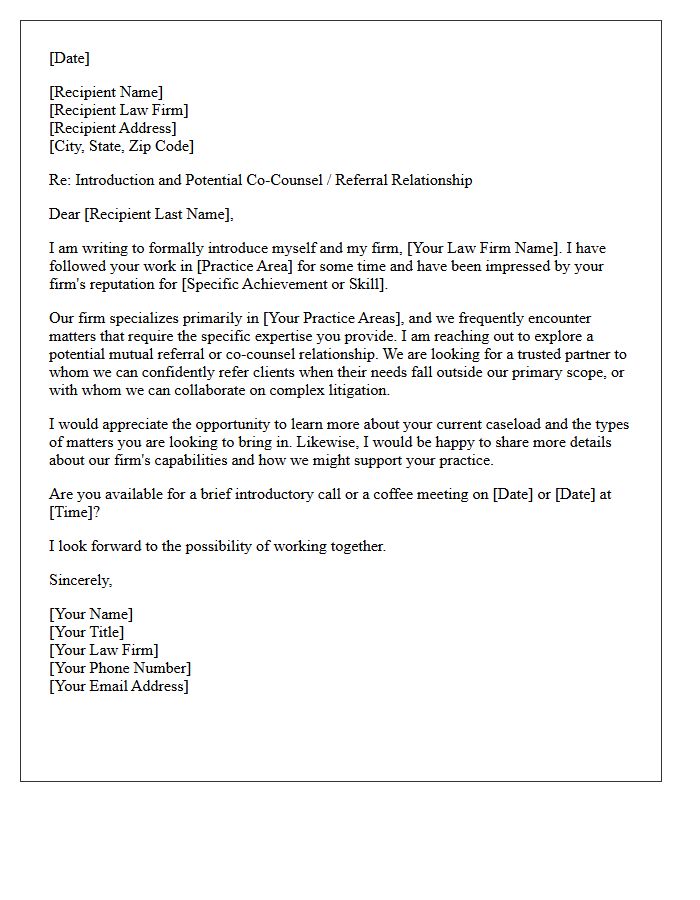 Mutual Co-Counsel Peer Attorney Introduction and Referral Letter
