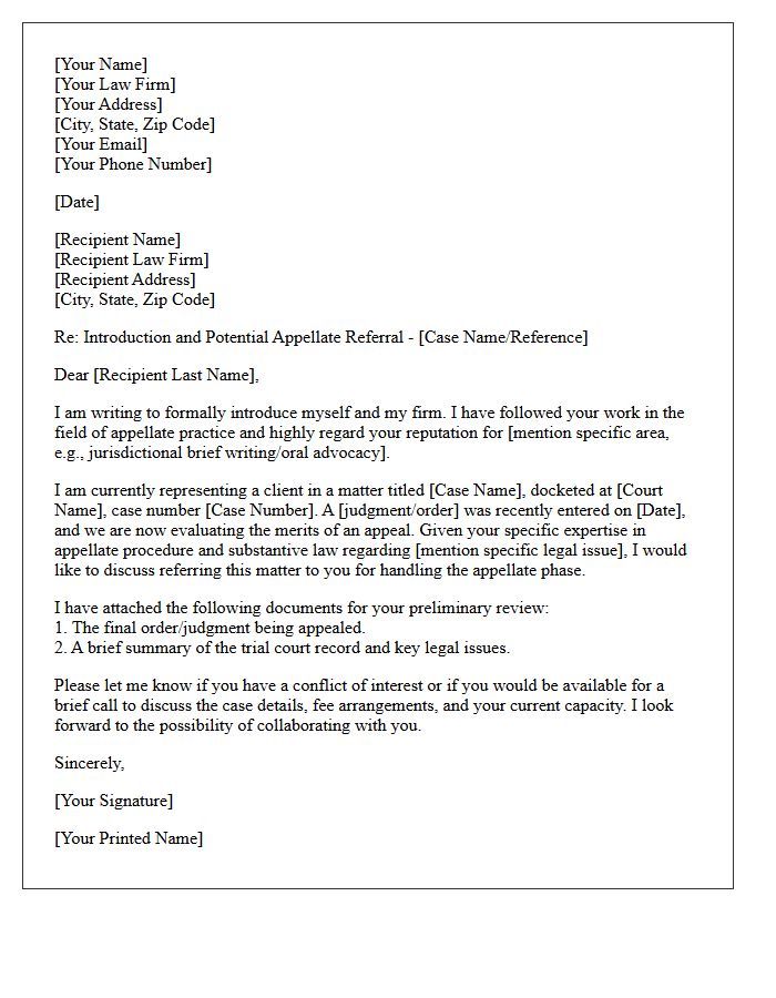 Appellate Practice Peer Attorney Introduction and Referral Letter