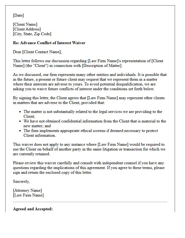 Standard Advance Conflict Waiver Letter