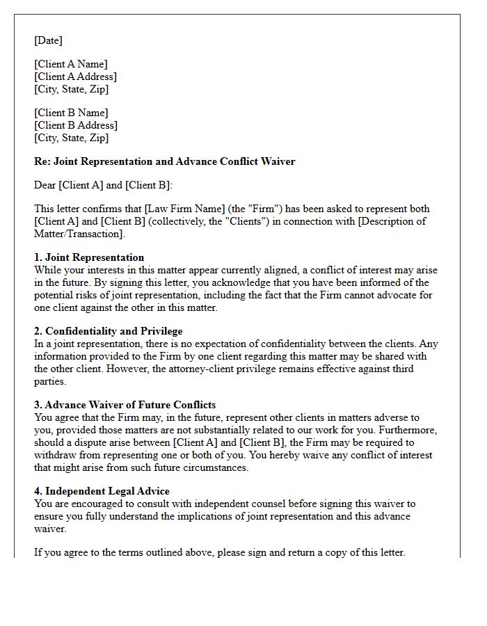 Joint Representation Advance Conflict Waiver Letter