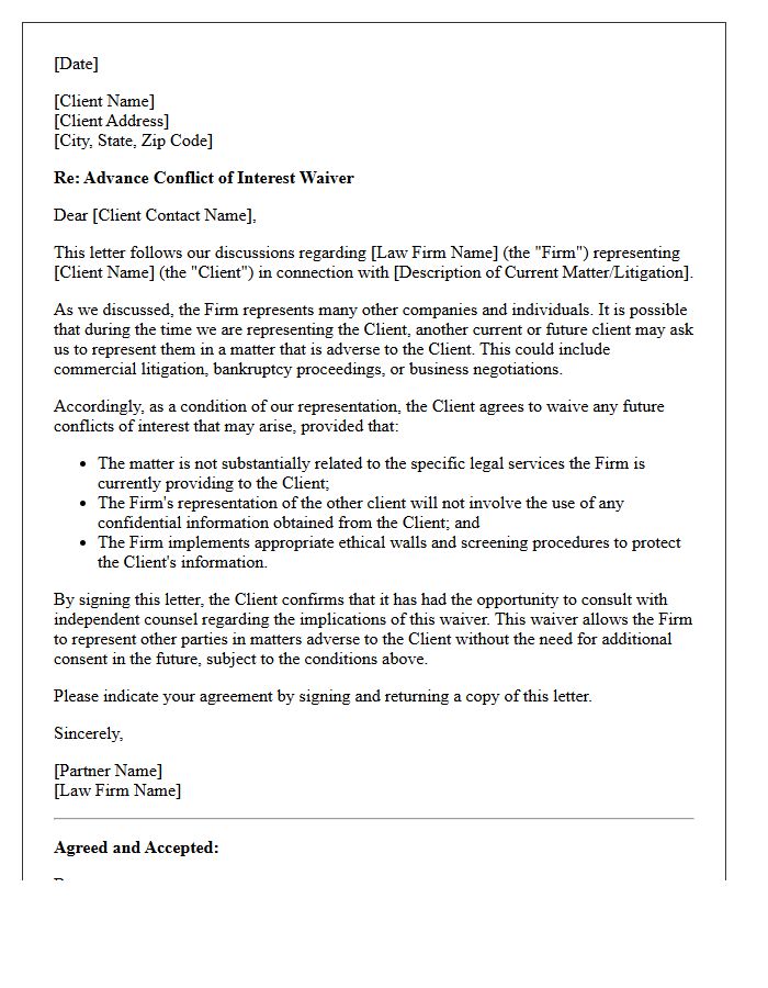 Commercial Litigation Advance Conflict Waiver Letter
