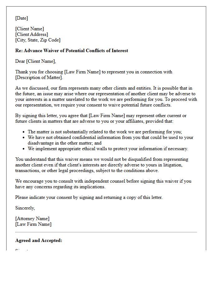 New Client Advance Conflict Waiver Letter