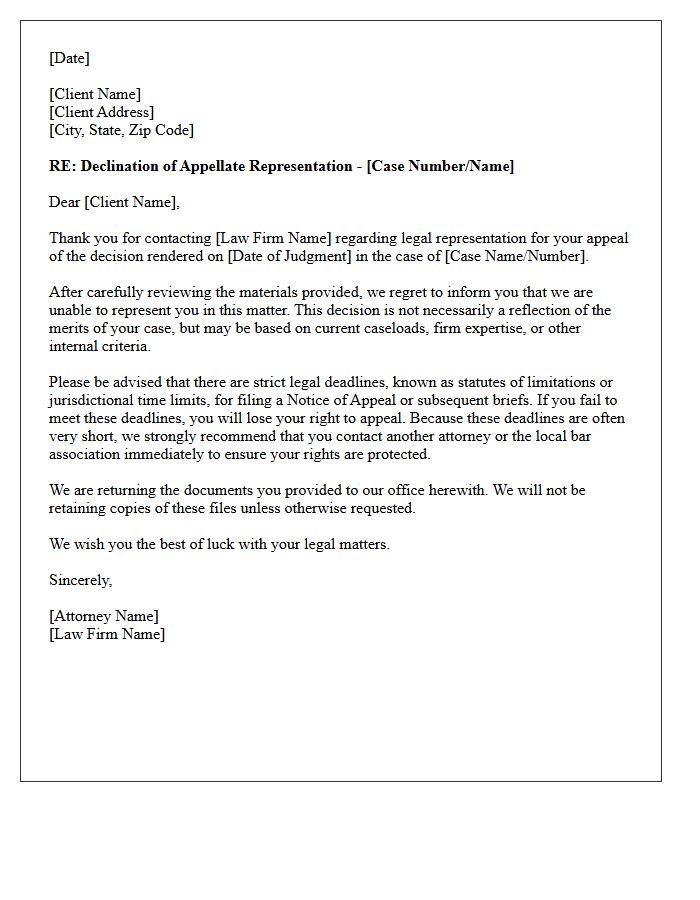 Declination Letter for Appellate Court Representation