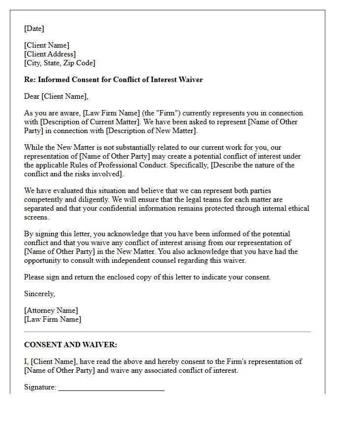 Existing Client Advance Conflict Waiver Letter