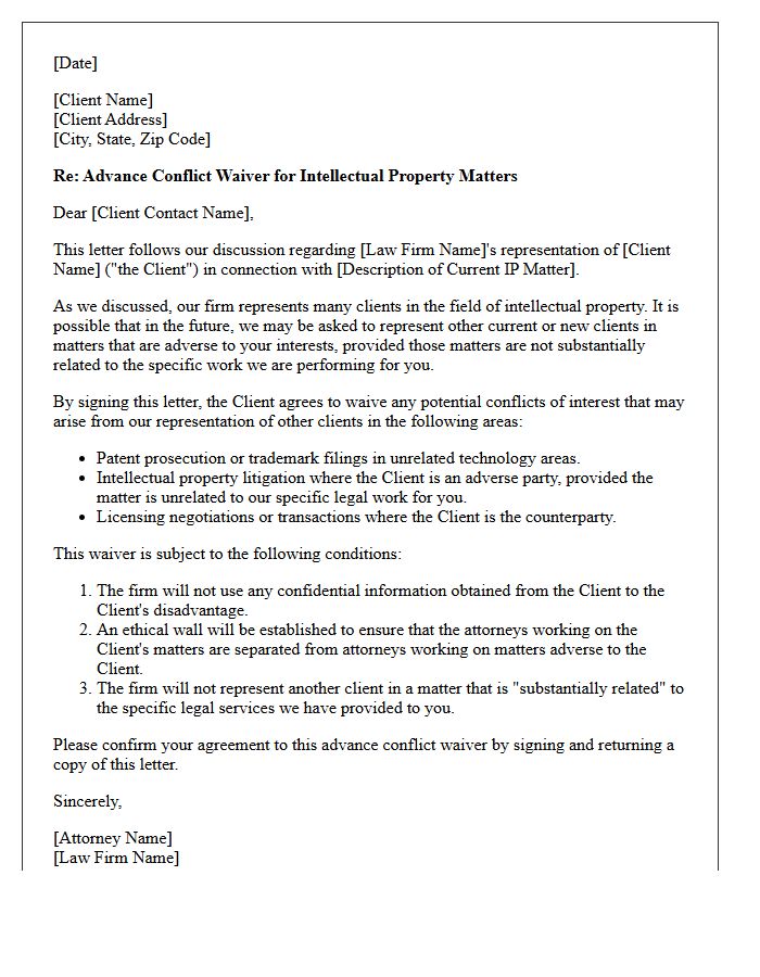 Intellectual Property Advance Conflict Waiver Letter