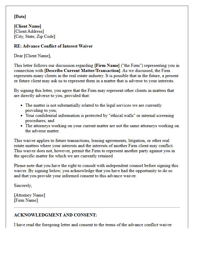 Real Estate Advance Conflict Waiver Letter