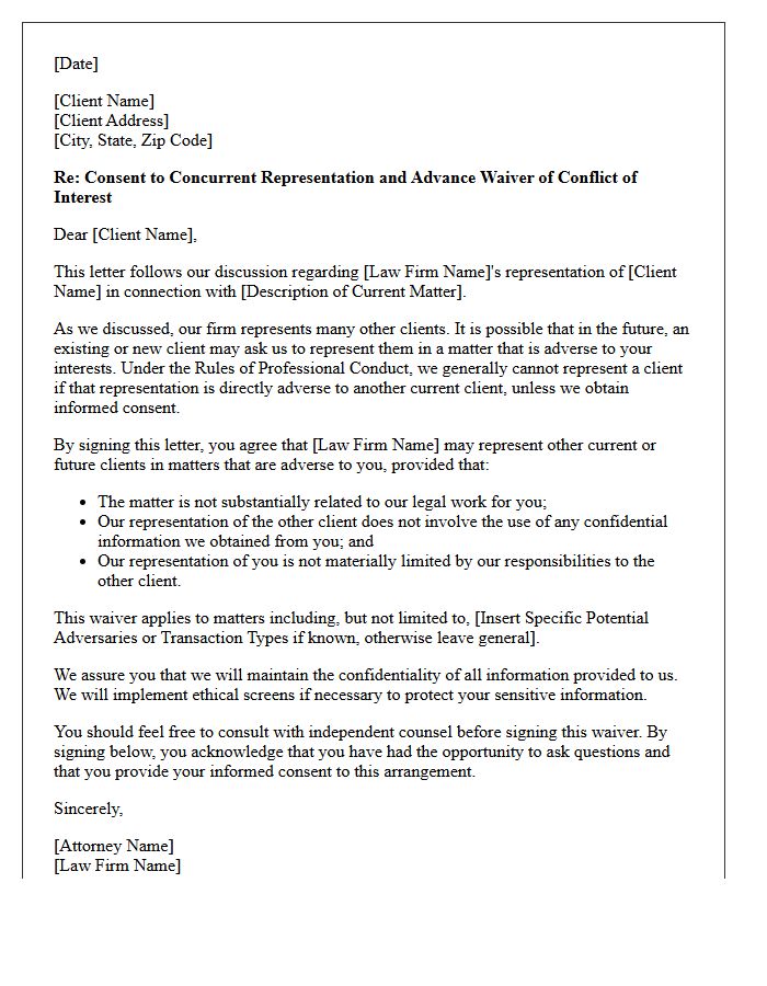 Concurrent Representation Advance Conflict Waiver Letter