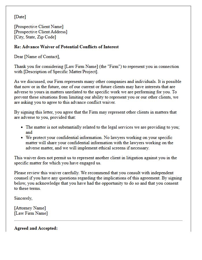 Prospective Client Advance Conflict Waiver Letter