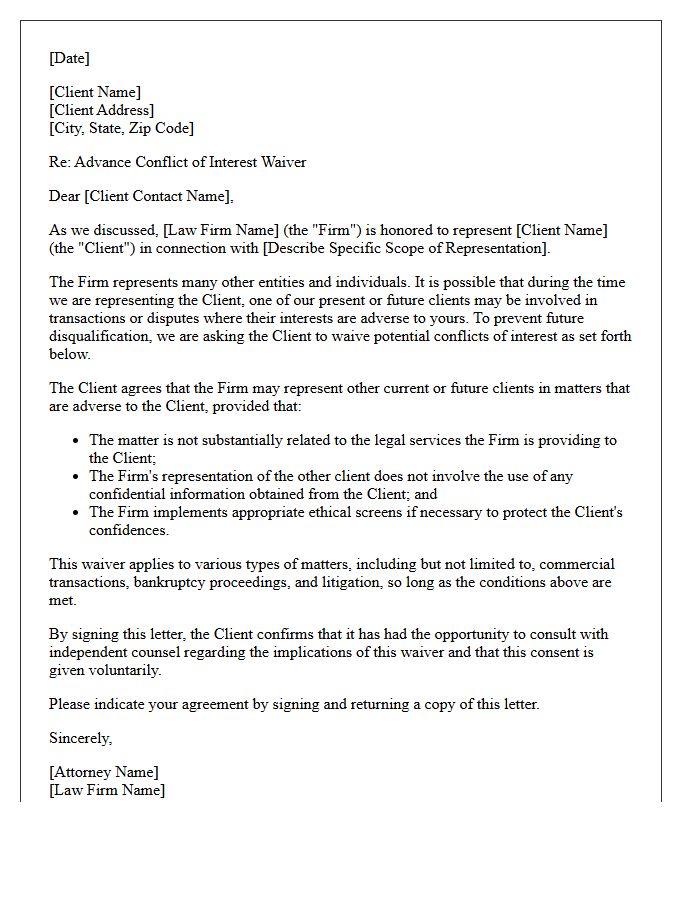 General Corporate Representation Advance Conflict Waiver Letter