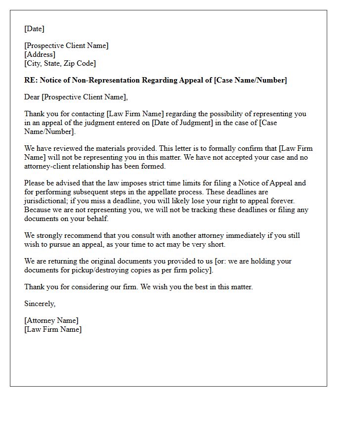 Appellate Litigation Non-Engagement Letter