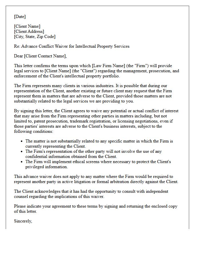 Intellectual Property Portfolio Advance Conflict Waiver Letter